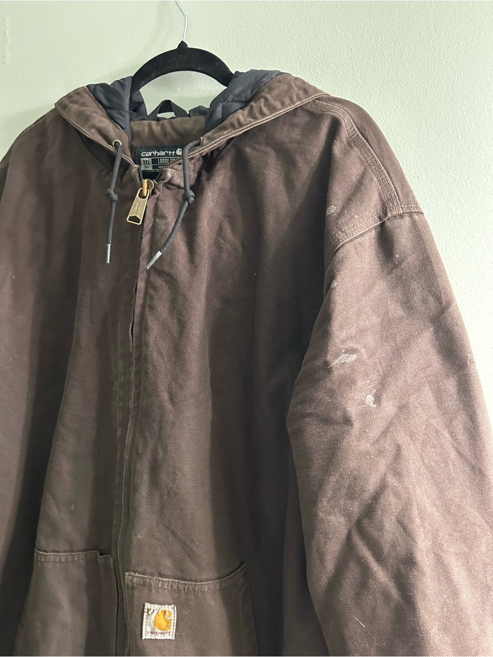 Vintage Carhartt men’s loose fit brown insulated chore work coat jacket hooded - Picture 4 of 11